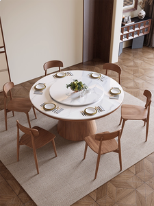 Mesa de comedor redonda perezosa <span class=keywords><strong>Susan</strong></span> de piedra sinterizada de fácil montaje con patas de madera maciza para 4-8 personas - Product Image 4