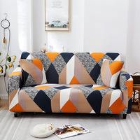 Penutup Sofa poliester pola bunga daun bergaris indah terlaris, berbagai warna murni penutup Sofa melar elastis antiselip