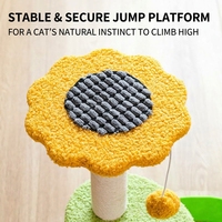 Arbre à chat en peluche vert en gros avec plateforme tournesol, lit rond pour chat et jouet pompon pour chats d'intérieur et chatons, en bois et sisal