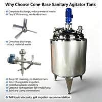 Cuve d'agitation sanitaire en acier inoxydable avec base conique SUS304, mélangeur avec moteur DC pour applications chimiques et alimentaires