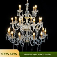 Lustre LED FUNMOOD classique style bougie en cristal à trois niveaux, modèle 3008, 6/8/12 ampoules, suspension décorative pour mariages et hôtels