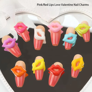 3D rosa/labios rojos amor San Valentín uñas encantos amante corazón aleación diseño joyería uñas arte manicura decoración diseñador uñas encantos - Product Image 3