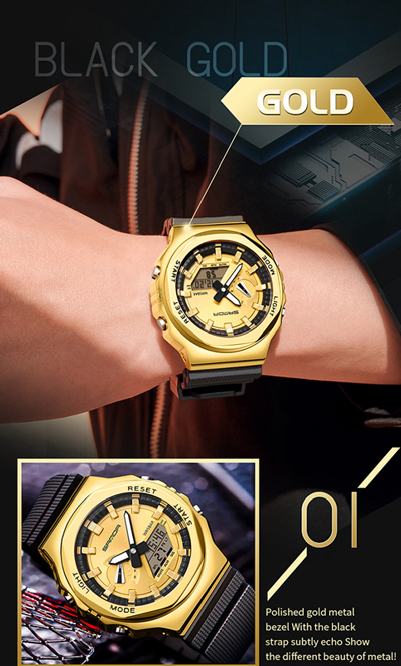 Часы наручные SANDA мужские светодиодные, Многофункциональные цифровые повседневные водонепроницаемые до 50 м, с секундомером, календарем