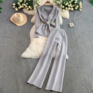 Ensemble de costume élégant pour actrices avec bretelles, pantalon taille haute, ensemble <span class=keywords><strong>2</strong></span> pièces en tricot - Product Image 3