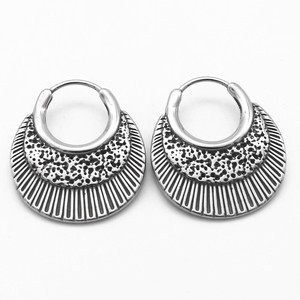 yunnique Tibetan Silver Huggie Earrings Geometric Design Circular <b>Ring</b> Unisex Jewelry - Product Image 5