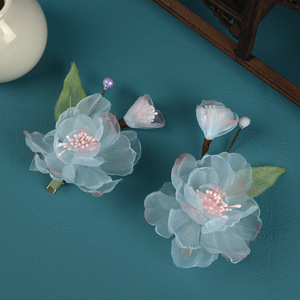 Nuevo Accesorio para el Cabello de Diseño Original Hecho a Mano 2024, Estilo Antiguo, Clip con Flor Perforada en Degradado Azul Claro Fresco para Hanfu - Product Image 1