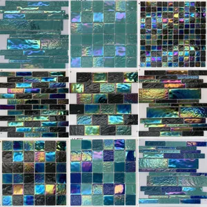 Extérieur bleu clair fluorescent lumineux verre mosaïque piscine carreaux lumineux piscine mosaïque art carreaux