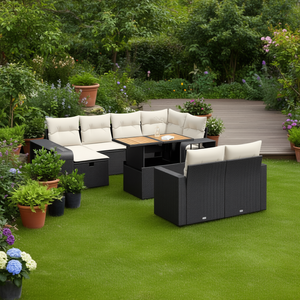 Ensemble de canapés de jardin avec accoudoirs réglables, en rotin PE noir, 6 places, mobilier d'extérieur, design contemporain - Product Image 3