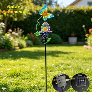 Lámpara de Jardín con Forma de Mariposa Metálica Hecha a Mano, Luz Iridiscente Prismática de PET, Adorno Luminoso para Exteriores, para Caminos, Venta al Por Mayor - Product Image 5