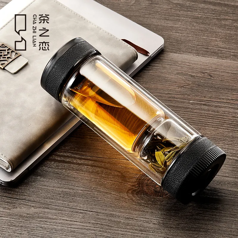 2023 New Titanium arrival Chazhilian Two Layers Leak Proof Tea Maker Glass Tea Bottle