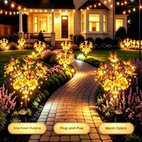 Lampu Bunga LED Tenaga Surya untuk Luar Ruangan, Bentuk Kupu-kupu, Marigold, Lavender, Hyacinth, Azalea, Snow Lotus, untuk Pesta, Taman, Jalan, Gerbang Keamanan