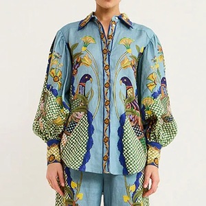 Nuevo estilo de primavera, pantalones de pierna recta con estampado y solapa elegantes, estilo europeo y americano, traje informal para mujer. - Product Image 5