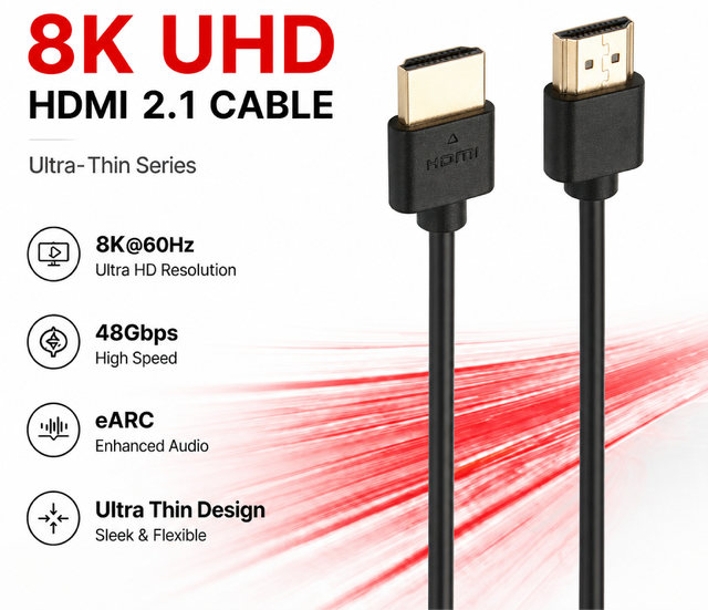 8K Ultra Slim HDMI 2.1 Cable 48Gbps 4K 120Hz High Speed Cable OEM