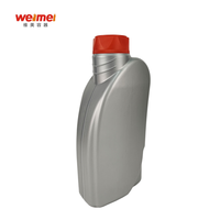 Bouteille d'huile en plastique HDPE rouge et gris de 1L pour essence et détergent, bouchon à vis, forme carrée, design sérigraphié, ouverture facile