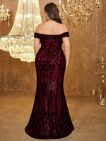 Robe de soirée sirène maxi élégante brodée, dos nu et épaules dénudées, pour femmes grandes tailles