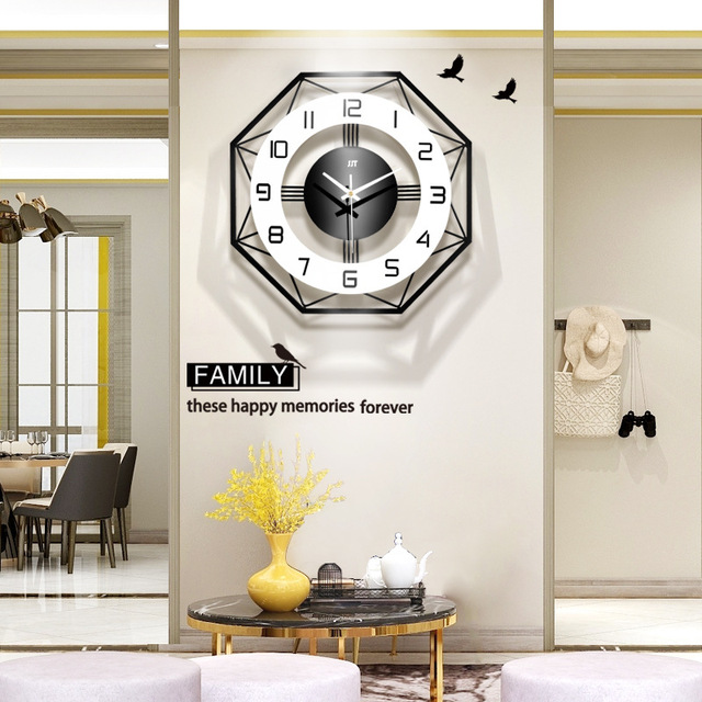 Modern 3D LED Digital Wall Clock Black Decorative Iron with Abstract Pattern Single Face for Living Room Use