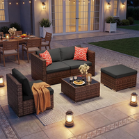 Ensemble de canapé de jardin moderne en rotin PE, mobilier de patio extérieur modulaire, canapé sectionnel avec ottoman et table basse