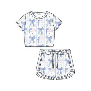 Ropa Infantil Personalizada Estilo Occidental, Conjuntos de Niña para el 4 de Julio, Conjunto de Shorts Coquette con Bandera de Estados Unidos, Ropa para Bebés - Product Image 1