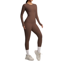 Setelan Yoga Dua Potong Warna Solid, Bahan Halus Berpori, Elastis Tinggi, dan Nyaman untuk Olahraga, Lari, dll. (Ready Stock)