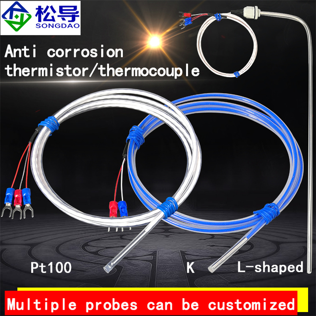 Acid and Alkali Resistant RTD PT100 PTFE Thermocouple Corrosion-resistant Temperature Sensor OEM IP68 for Electroplating Plants