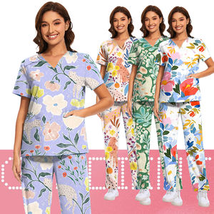 2025 patrón de enfermera Scrubs ventas al por mayor moda cuello en V manga corta o larga estiramiento impreso Scrub Tops Scrub uniformes - Product Image 1