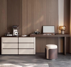 Косметический туалетный столик + табурет + Зеркальный туалетный столик с каменной столешницы + рама из массива дерева + седло кожаная поверхность туалетный столик - Product Image 3