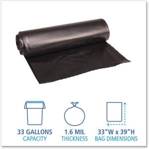 Revestimiento para Basureros Boardwalk 520 Super Extra-Heavy, 33x39, Revestimiento de Plástico Grande, 1.6 Mil, 33 Galones, Negro, 10BG/RL 10RL/CT, Diseño Impreso Grueso - Product Image 4
