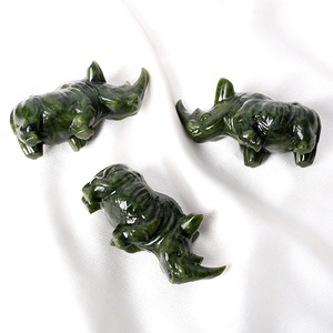 Sculpture de rhinocéros en jade naturel sculpté à la main, animaux en pierres précieuses, cristal, pour la décoration - Product Image 5