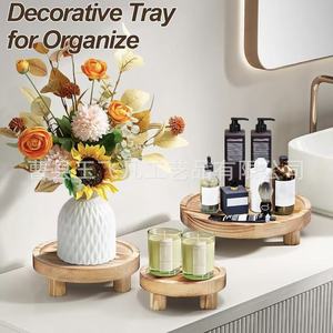 Round Wooden Cake Stand Natural Wood Color For Food Display <b>Storage</b> <b>Trays</b> Standing Type Living Room Use - Product Image 3