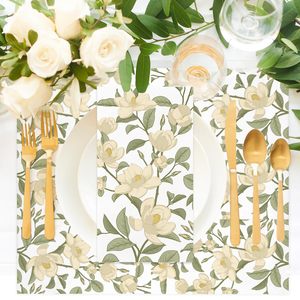 Serviettes de table jetables 3 plis, motif floral, serviettes d'invitées blanches à la magnolia, serviettes en <span class=keywords><strong>papier</strong></span> pour dîner printemps-été, pour <span class=keywords><strong>mariage</strong></span> - Product Image 6