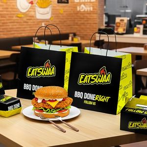 Sacs en papier kraft personnalisés, écologiques, biodégradables, imprimés avec logo, pour hamburgers, poulet frit, avec poignées torsadées - Product Image 5