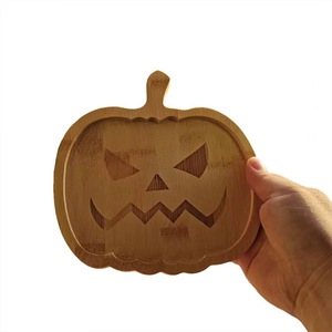 Plateau citrouille d'Halloween en bois de bambou, forme de dessin animé, vaisselle de fête pour enfants, pour servir les aliments - Product Image 4