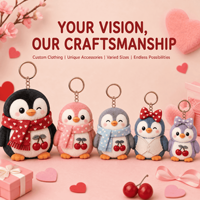 Op maat gemaakte kersenpaar pinguïn sleutelhanger pluche sleutelhanger OEM ODM Valentijnsdag pluche fabrikant van artwork premium zacht speelgoed ontwerp