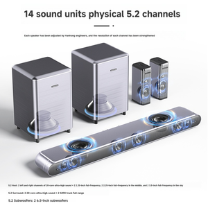 ระบบโฮมเธียเตอร์ 310W แท้ 5.2 แชนแนล พร้อมซับวูฟเฟอร์ไร้สายคู่ สำหรับทีวี รุ่น 069DB-M ระบบเสียงรอบทิศทาง 5.2 แท้ ระดับเรือธง 14 ไดรเวอร์ - Product Image 5