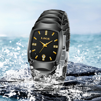 Montre élégante pour femme LIGE LG89187 en céramique noire carrée avec diamants, montre à quartz de luxe, cadeau pour femme, boîte de montre personnalisée OEM