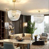 Lustre moderne en verre cristal doré, suspension cascade, luminaire de plafond circulaire élégant pour salle de mariage, hôtel, salle à manger