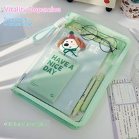 Pochette de rangement pour documents et dossiers en PP transparent avec fermeture éclair, format A4, couleur claire, style macaron, portable, haut de gamme, grande capacité