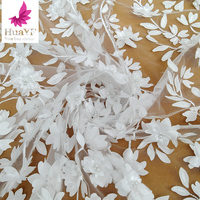 Tissu en dentelle brodée florale 3D de luxe HY2984-4 pour la conception de robes de mariée
