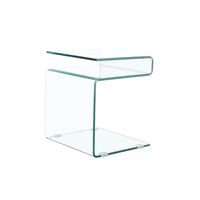 Vente en gros Table d'appoint miniature verte en fibre de verre à deux niveaux Base en verre Table à café et à thé pour la maison Salon École