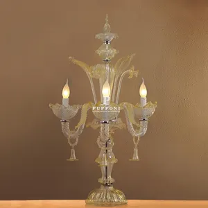 Lampe de table en verre de style européen 3 ampoules lampe de chevet en verre jaune lustre