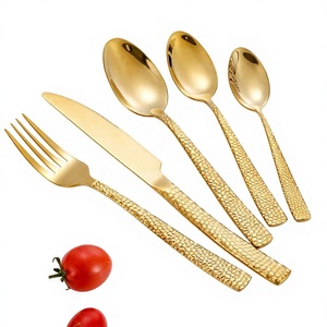 5 Piece Stainless Steel Gold Dinnerware Set Snakeskin Design Spoon Fork Knife Luxury <b>Tabletop</b> Gift Flatware - Product Image 2
