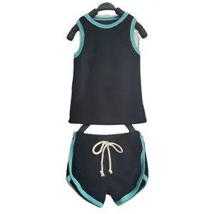 Custom Baby boys Terry Toweling Short Set tank top+shorts sports causal solid soft set for toddler kids