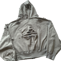 TKAN539 Sweat-shirt à capuche vintage streetwear, coupe courte et ample, fermeture éclair, coton personnalisé, délavé à l'acide, effet usé, pour homme