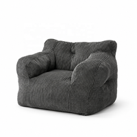 Fauteuil club moderne en velours côtelé large couleur anthracite, rempli de mousse déchiquetée, compressé sous vide, avec assise profonde, pour salon