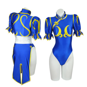 Anime azul Cheongsam vestido cinturón tocado con mujeres juegos <span class=keywords><strong>Chun</strong></span> <span class=keywords><strong>Li</strong></span> Cosplay disfraces Halloween fiesta Sutorito Faita Niñas Ropa - Product Image 2