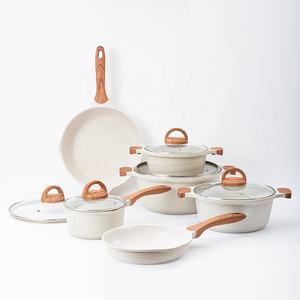 JEETEE — ensemble d'ustensiles de cuisine antiadhésifs, en aluminium moulé sous pression, avec couvercle en verre de Silicone, blanc créatif, 11 pièces, cuisine et repas de Style allemand - Product Image 1