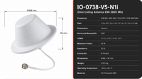 Antenne Omni DAS Modèle IO-0738-V5-N1i 600~2700/5725-5856 MHz 5 dBi N-Mâle Protection IP67 100W