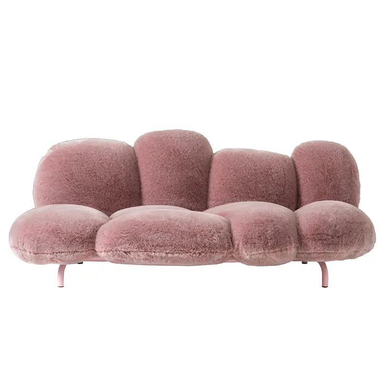 Edra Cipria Sofa Salon Kecantikan, Sofa Berlapis Bulu 3 Tempat Duduk Sofa Berumbai, Sofa Wol Mewah Ruang Tamu