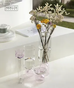 Merlin Moderne rosa farbige Glasvase Set Terrarium klarer Zylinder Test runde Knospe Blumenvase für Glas & Kristall Vasen