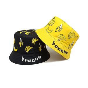 Nuevo estilo al aire libre sol 54cm niño niña chico doble cara gorras dibujos animados Panamá gorra niños pescador sombreros plátano patrón cubo sombrero - Product Image 2